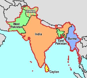 Britain's holdings on the Indian subcontinent were granted independence in 1947 and 1948, becoming four new independent states: India, Burma (now Myanmar), Ceylon (now Sri Lanka), and Pakistan (including East Pakistan, modern-day Bangladesh).